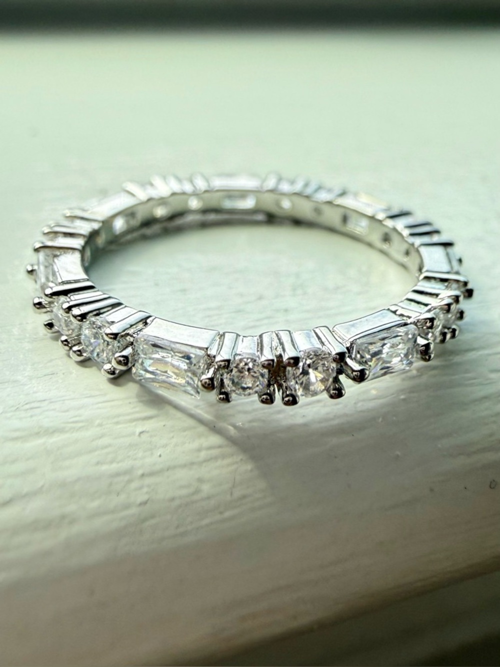 NEW! 14k White gold plated thin stacking eternity band size 6
